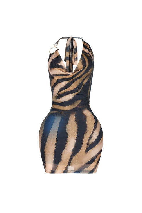 Zaya Mesh Print Halter Mini Dress